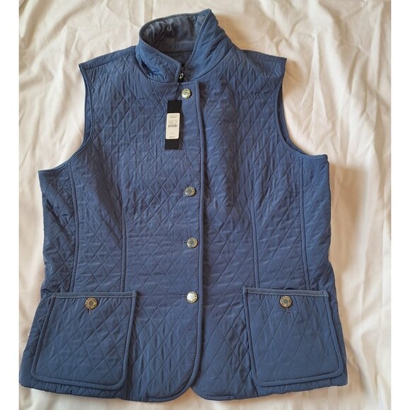 Talbots Jackets & Blazers - New TALBOTS Sleeveless Quilted Vest Sz L Blue Button Front NWT $89